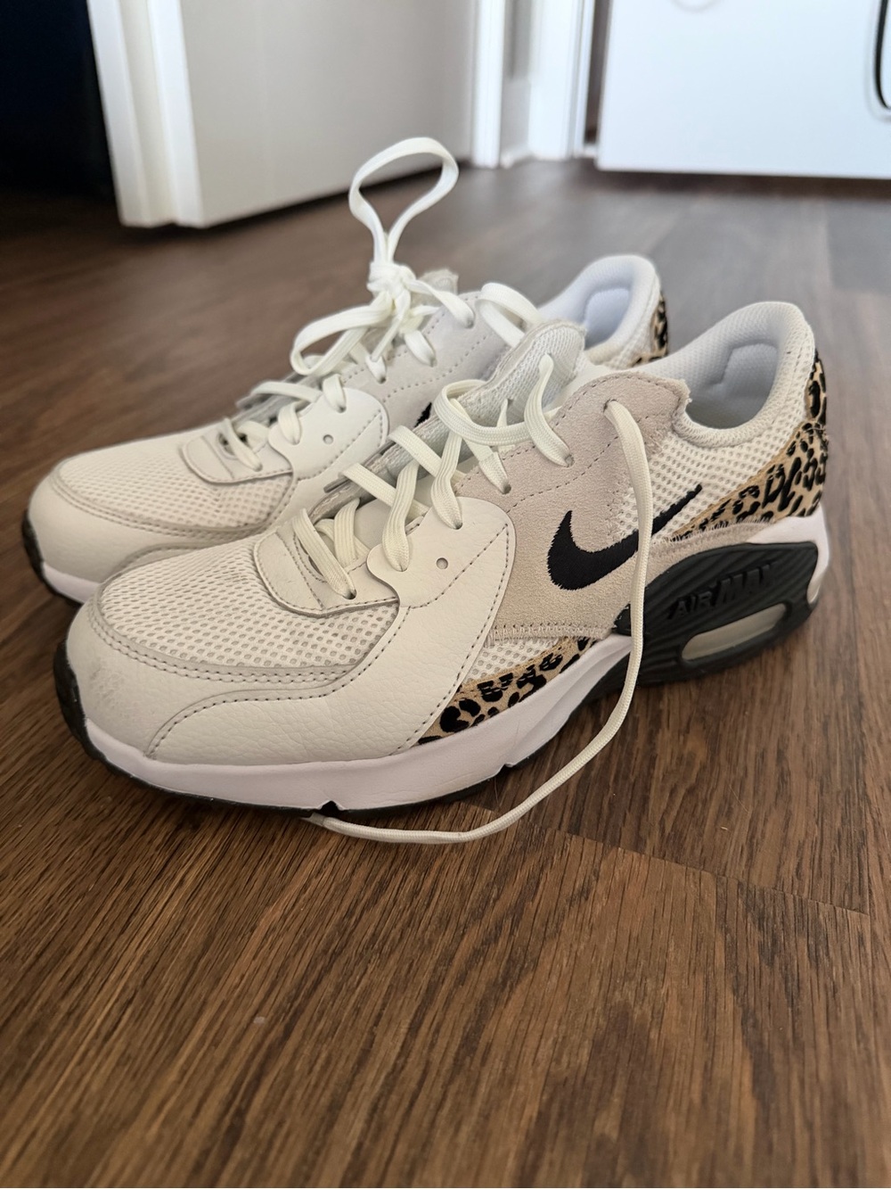 Nike White and Black Air Max with Leopard Accents